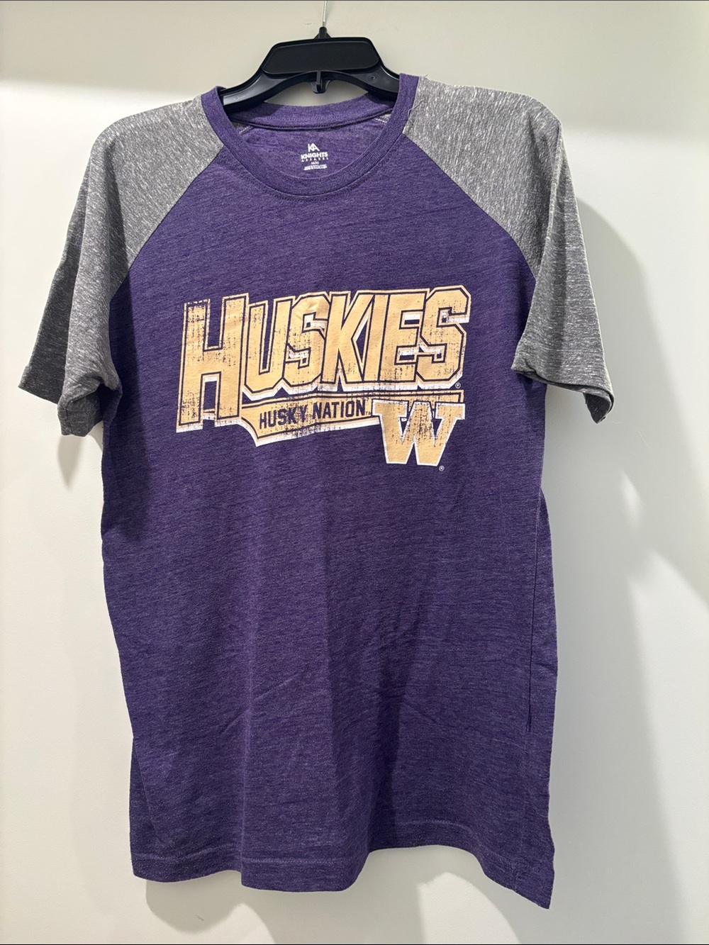 Knights Apparel Washington Huskies Raglan Tee - Purple & Gray